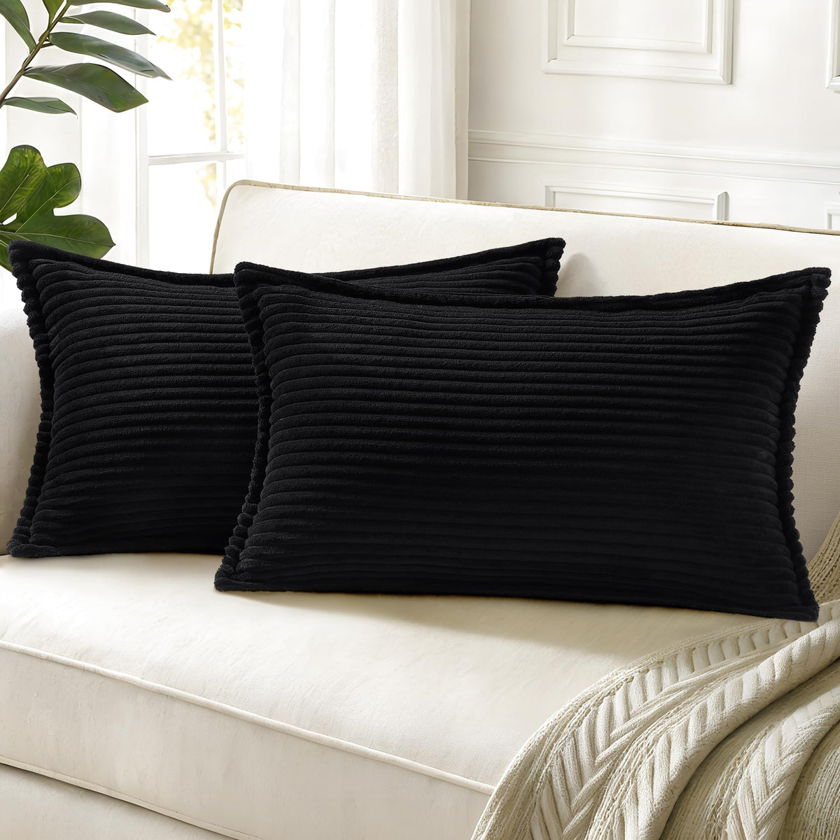 decorUhome Fall Corduroy Olive Green Throw Pillow Covers 18x18 Set of 2