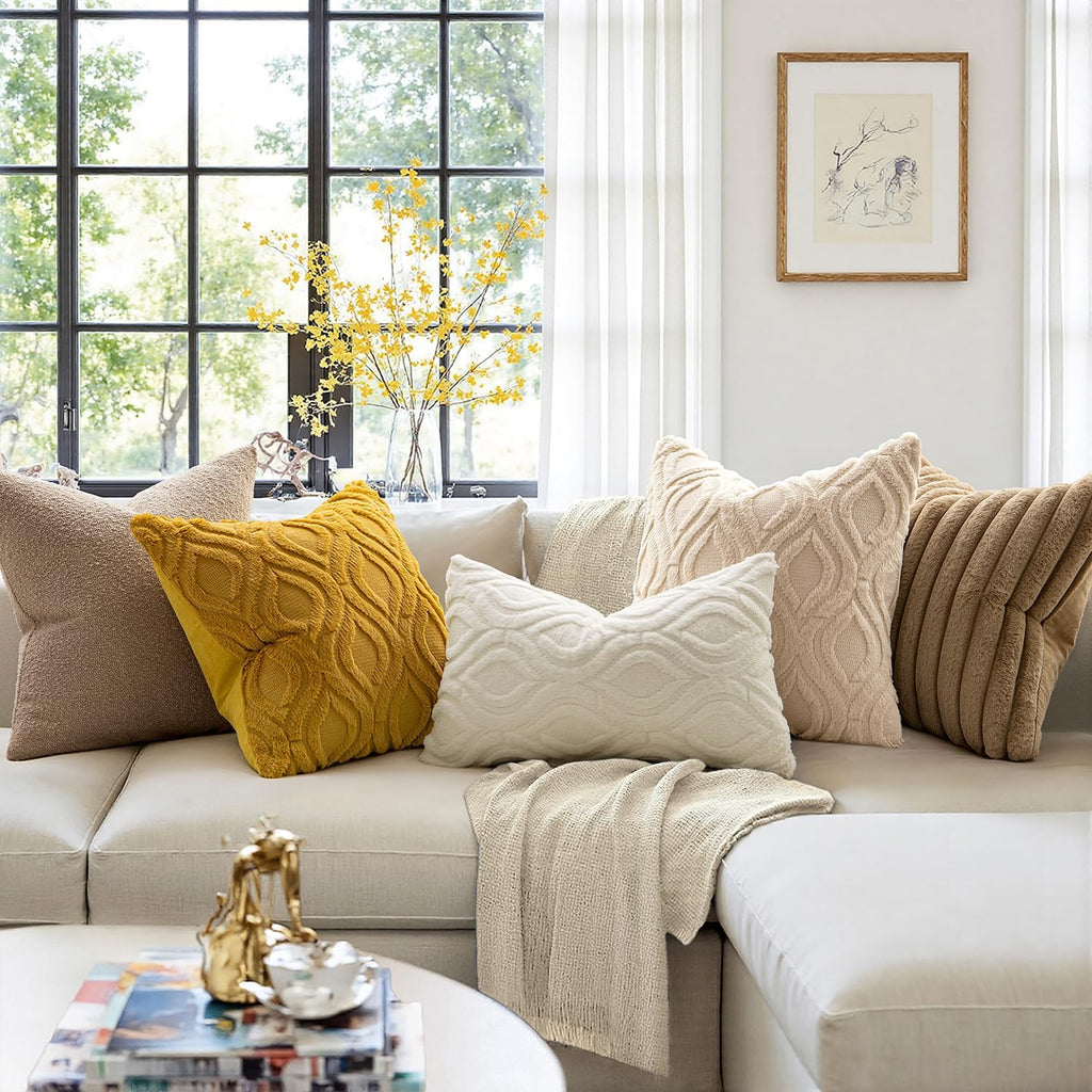MIULEE Fall Mustard Yellow Soft Plush Faux Wool Throw Pillow Covers 18x18