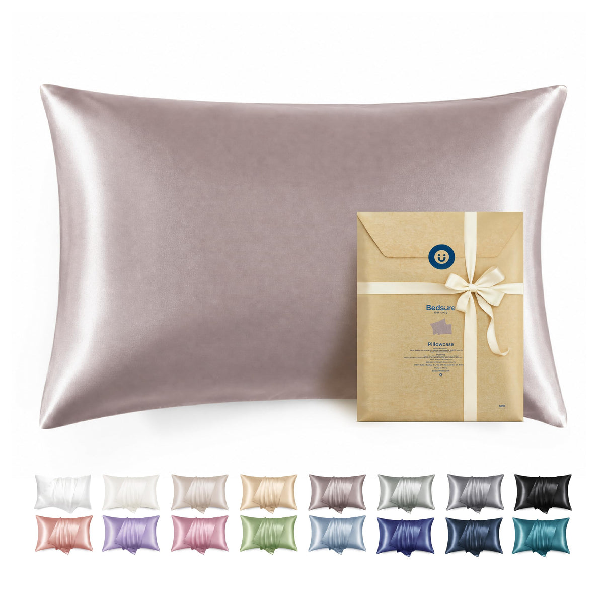 Bedsure Satin Pillowcase with Zipper, Similar to Silk Pillow Cases 2 Pack, Beige Standard Size Satin Pillow Case, Silky & Soft Pillow Covers, Valentines Day Gifts for Women Men, 20x26 Inches
