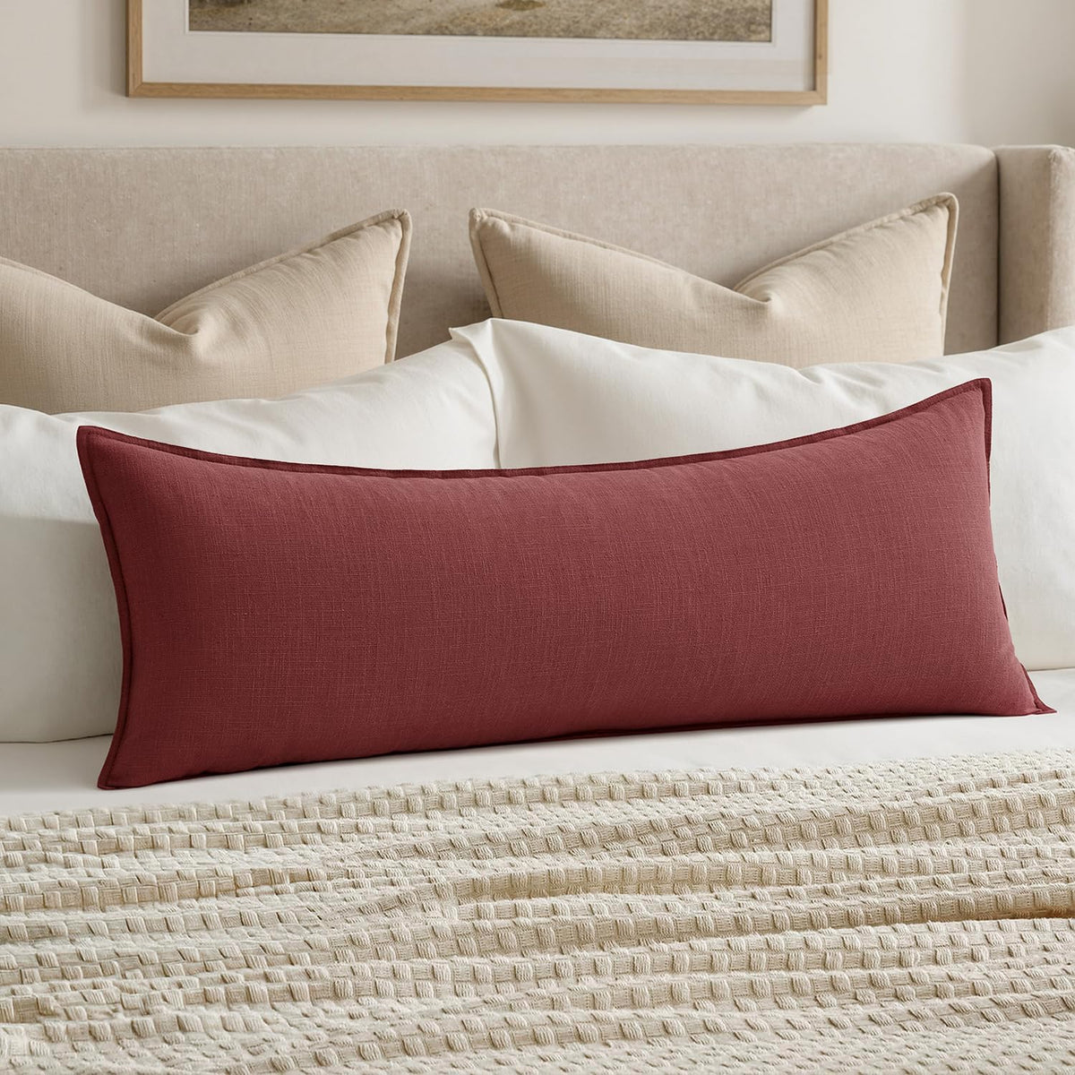 MIULEE Decorative Linen Lumbar Pillow Cover 14x36 Inch Natural Beige
