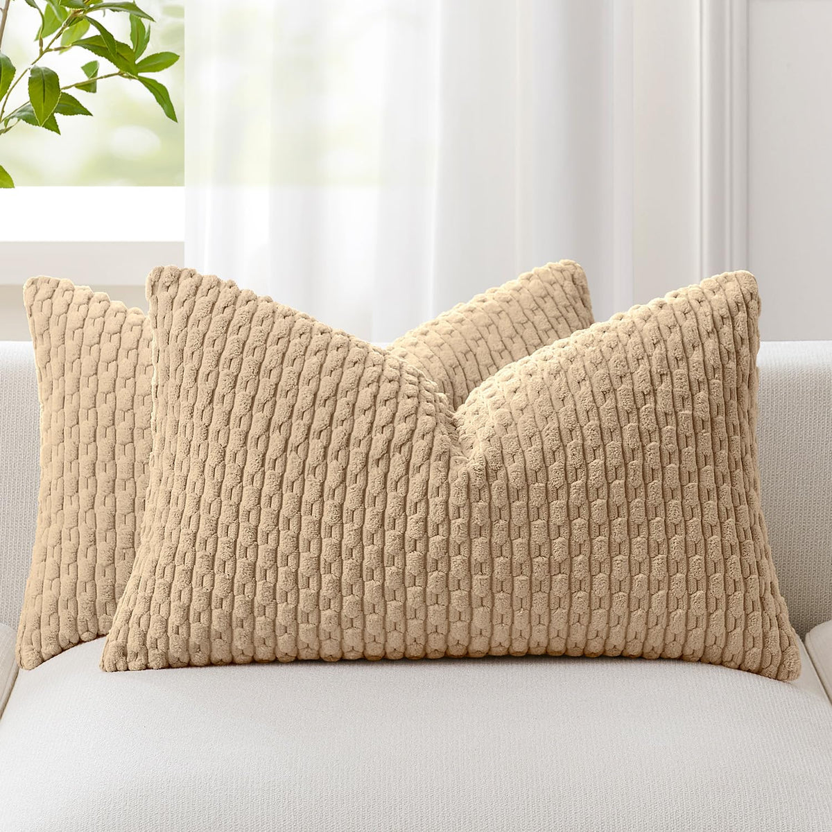 Kevin Textile Soft Corduroy 18x18 Inch Pillow Covers 2 Pack, Burnt Brick