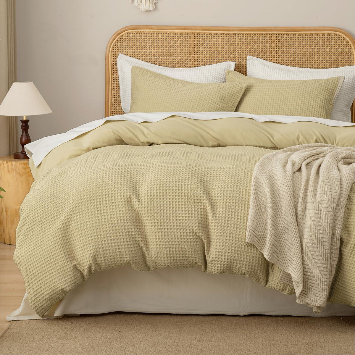 David's Home Soft Textured Waffle Weave Duvet Cover Set, King Size, Natural