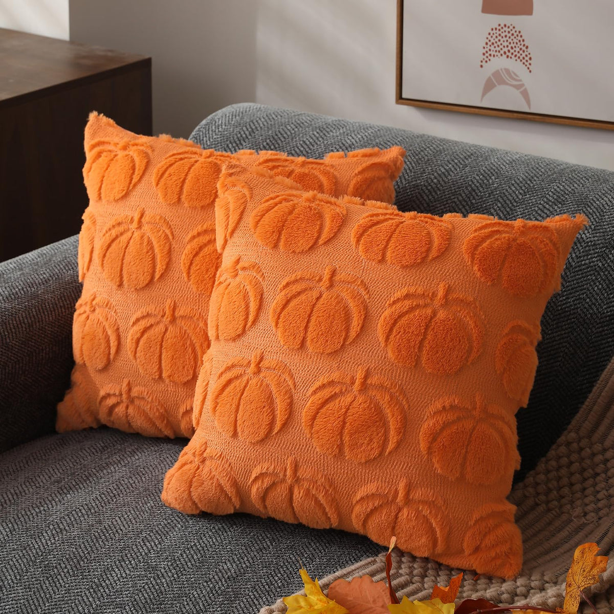 DFXSZ Fall Pillow Covers 18x18 2Pcs Beige Pumpkin Fall Decorations for Home