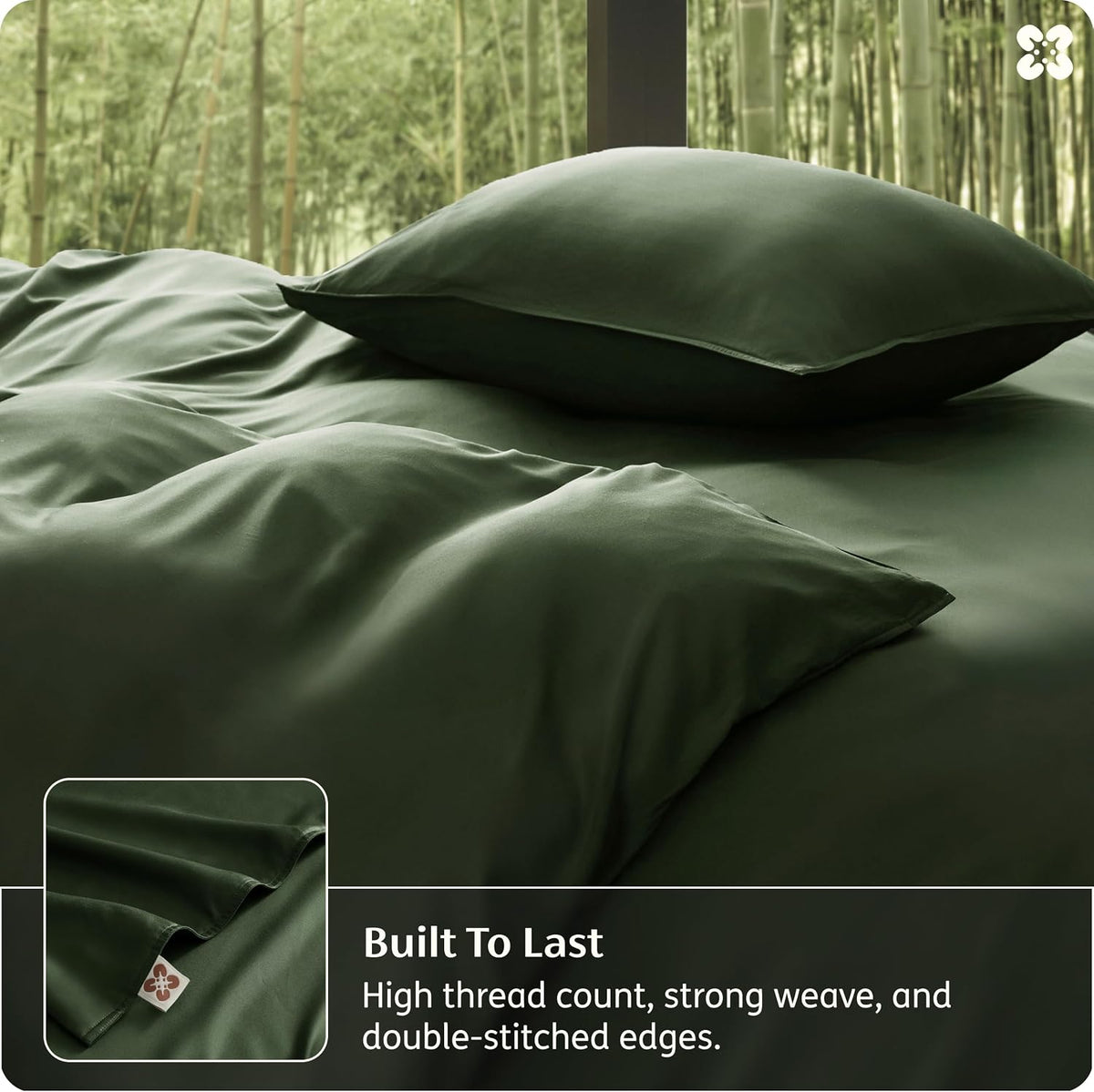 Bedsure PureWoven 100% Organic Bamboo Cooling Duvet Cover Set, Queen, Green