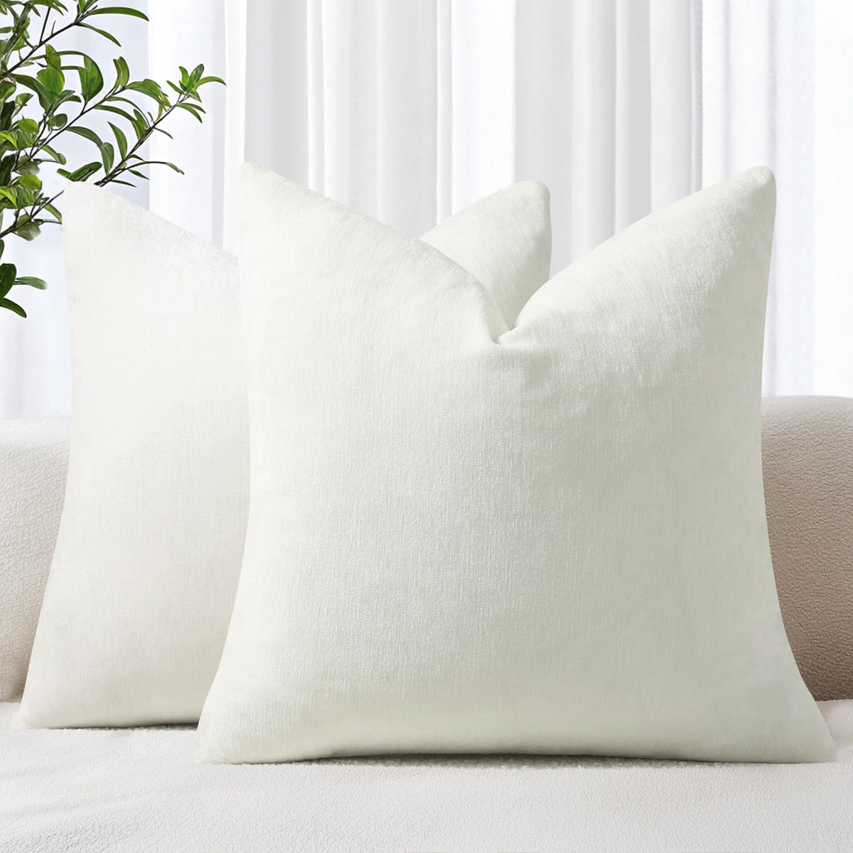 decorUhome Soft Chenille Blush Pink Throw Pillow Covers 18X18 Set of 2