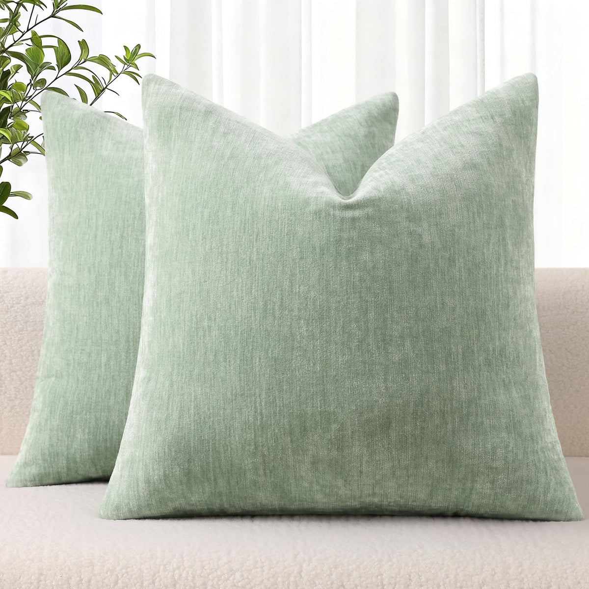 decorUhome Soft Chenille Blush Pink Throw Pillow Covers 18X18 Set of 2