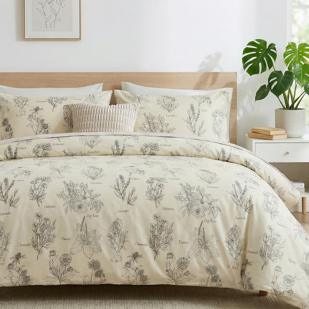 Duvet Cover Queen Size - 100% Cotton Reversible Floral Queen Duvet Cover Set with Zipper Closure, 3 Pieces Soft & Breathable Green Bedding Set for All Seasons