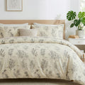 Duvet Cover Queen Size - 100% Cotton Reversible Floral Queen Duvet Cover Set with Zipper Closure, 3 Pieces Soft & Breathable Green Bedding Set for All Seasons