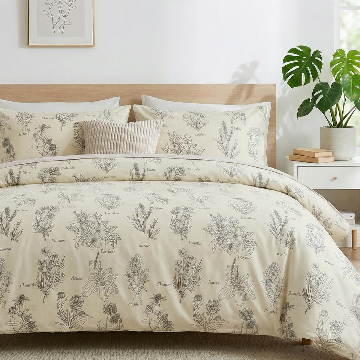 Duvet Cover Queen Size - 100% Cotton Reversible Floral Queen Duvet Cover Set with Zipper Closure, 3 Pieces Soft & Breathable Green Bedding Set for All Seasons