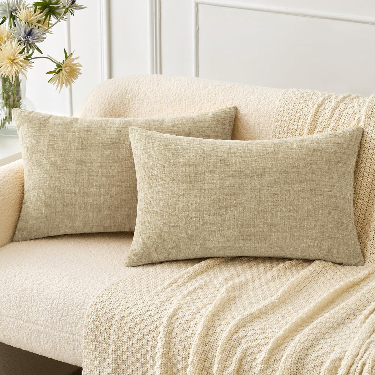 MIULEE Soft Chenille Throw Pillow Covers Sage Green 18x18 Inch Pack of 2