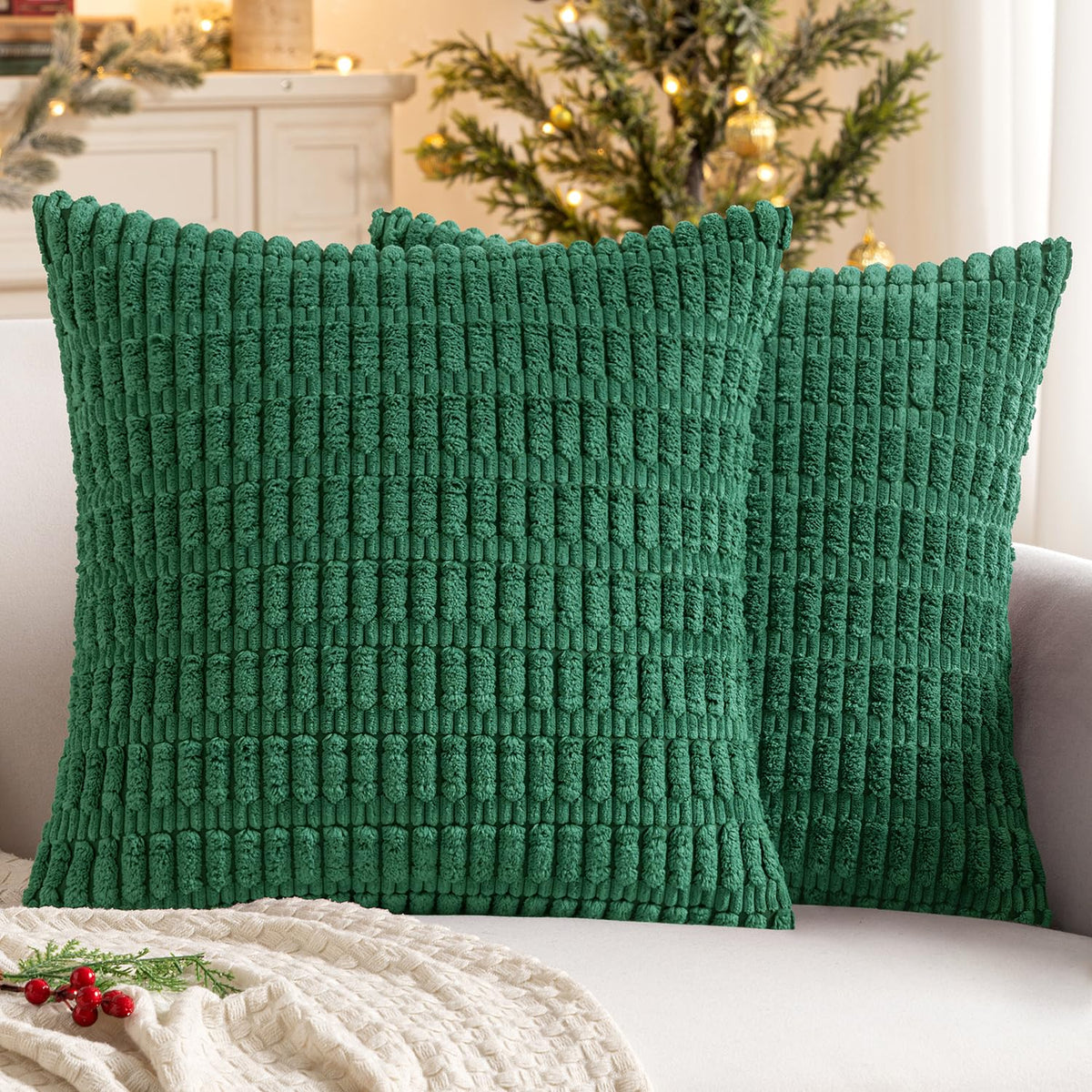 MIULEE Corduroy Decorative Throw Pillow Covers 20x20 Cream White Pack of 2