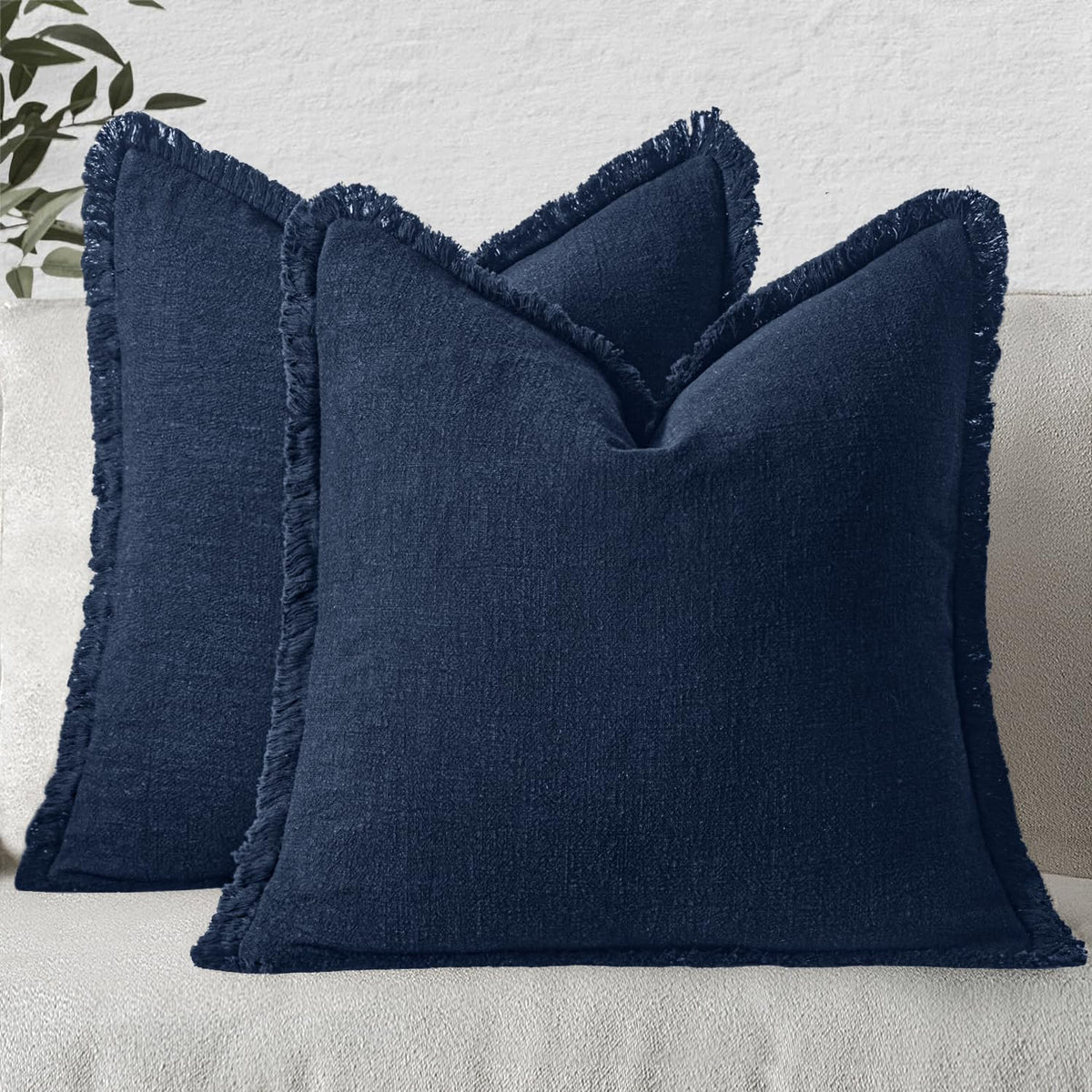 MIULEE Boho Linen Fringe Decorative Throw Pillow Covers Olive Green 20x20