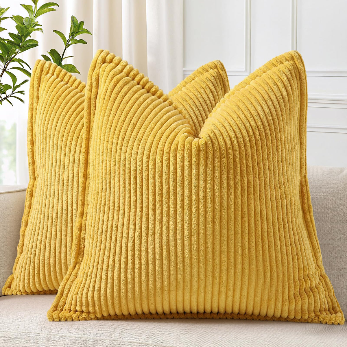 decorUhome Fall Corduroy Olive Green Throw Pillow Covers 18x18 Set of 2