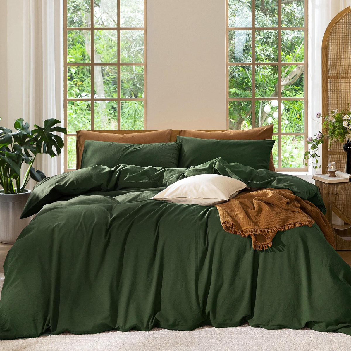 MooMee Duvet Cover Set 100% Washed Cotton Linen Like King