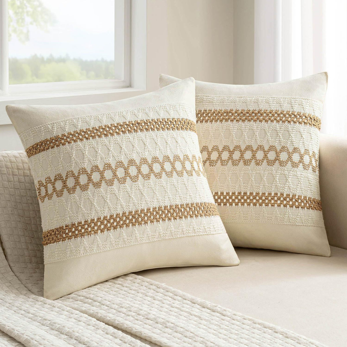 MIULEE Set of 2 Sage Green Boho Decorative Lumbar Pillow Covers 12x20 Inch