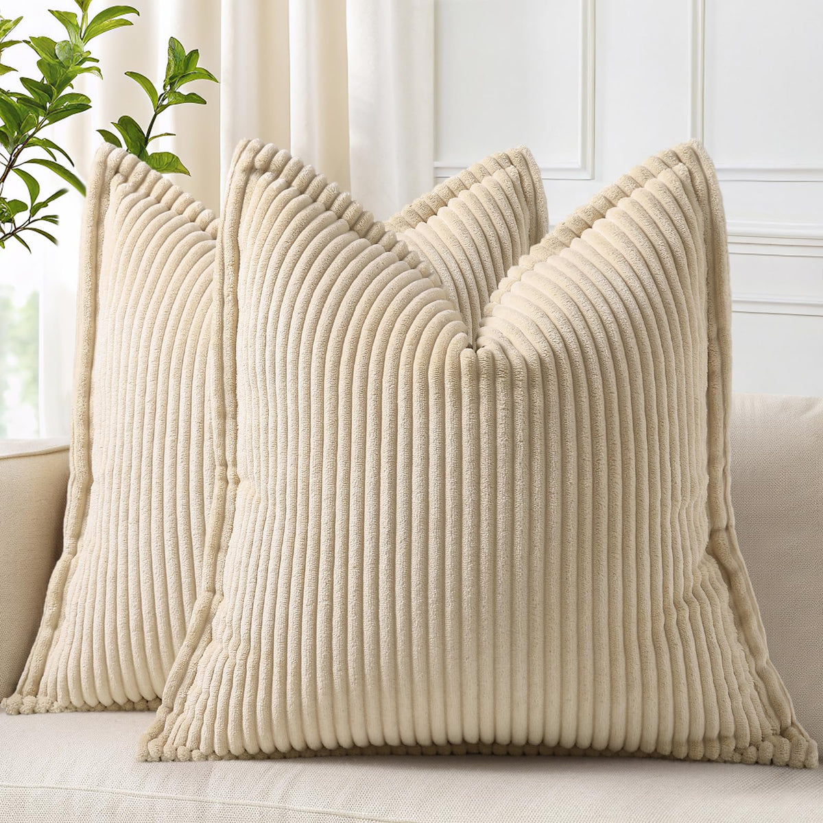 decorUhome Fall Corduroy Olive Green Throw Pillow Covers 18x18 Set of 2