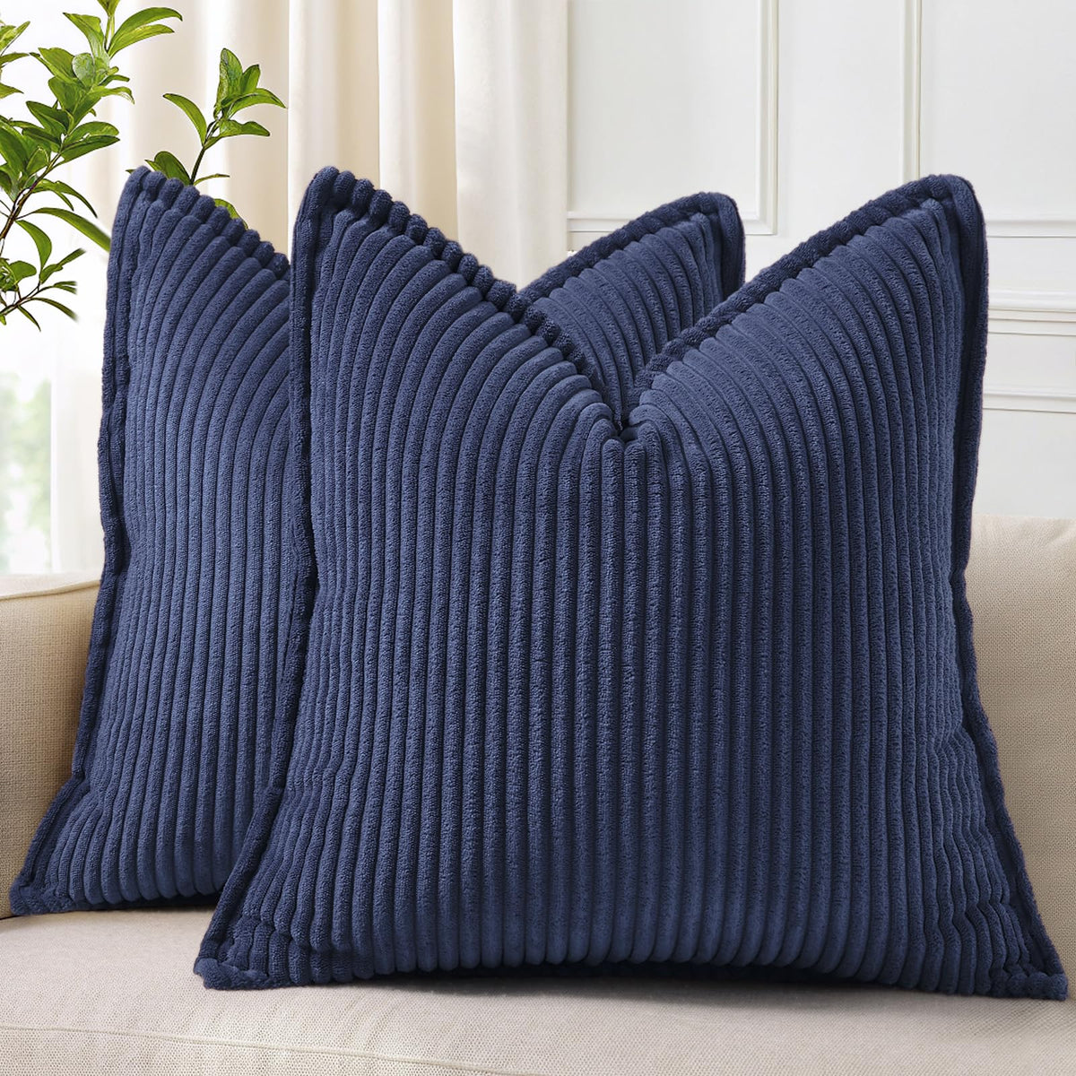 decorUhome Fall Corduroy Olive Green Throw Pillow Covers 18x18 Set of 2