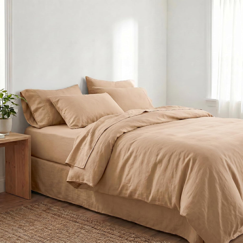 Peru Pima 285 Thread Count Percale Duvet Cover Set Full/Queen — 100% Peruvian Pima Cotton 3-Piece Bedding (1 Duvet Cover + 2 Pillowcases) — Cooling, Breathable, Crisp Hotel Quality — Latte