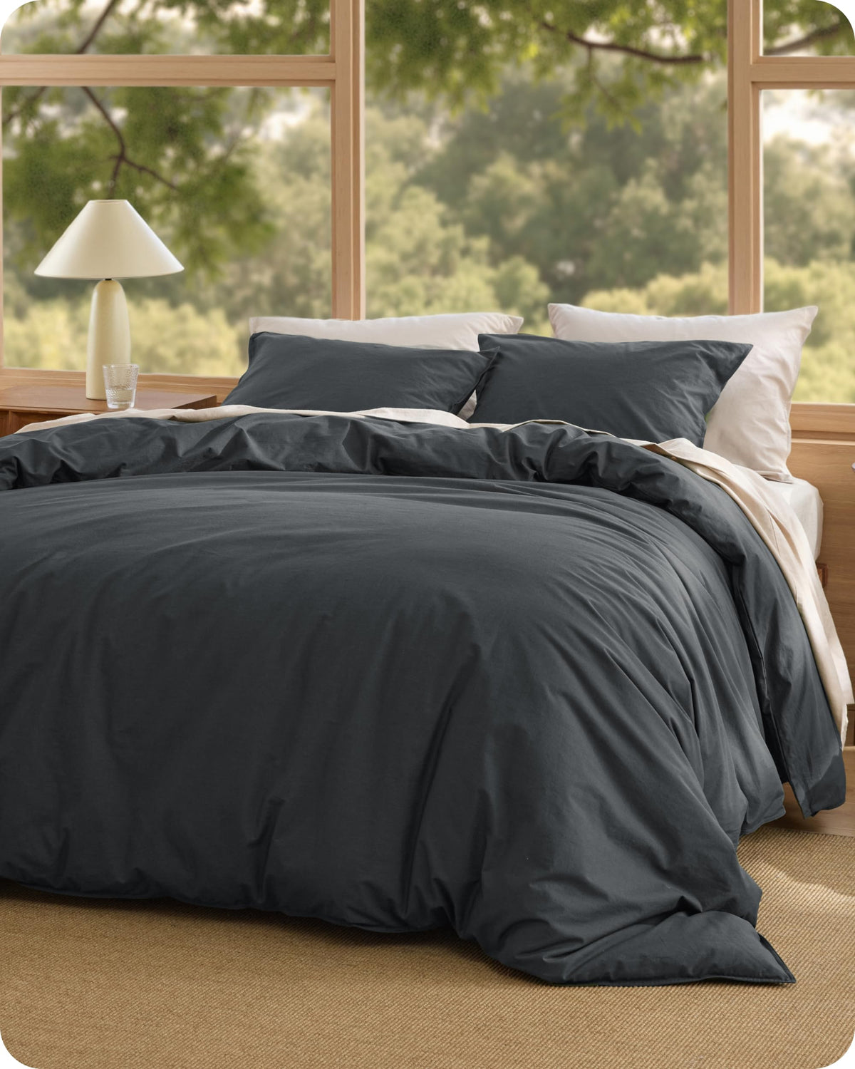 Bedsure PureWoven 100% Washed Cotton Duvet Cover Set, Queen Size, 3-PC