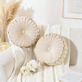 ROSE&RISY Round Pleated Velvet Throw Pillow, 2 Pack Decorative Accent Pumpkin Pillow Cushion for Couch Sofa Bed, Soft Plush Retro Vanity Throw Pillows for Home Decor, 14.5 Inch, Olive Green