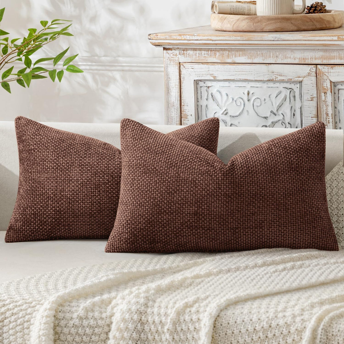 MIULEE Decorative Couch Throw Pillow Covers 18x18 Inch Neutral Beige 2 Pack