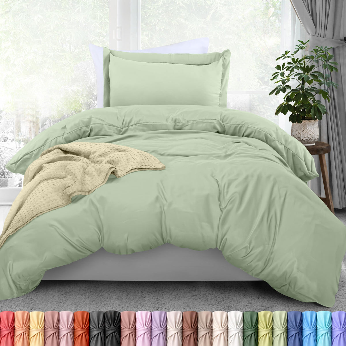 Duvet Cover Queen, 3 Piece Cotton Like Polyester with Zipper Closure, Black