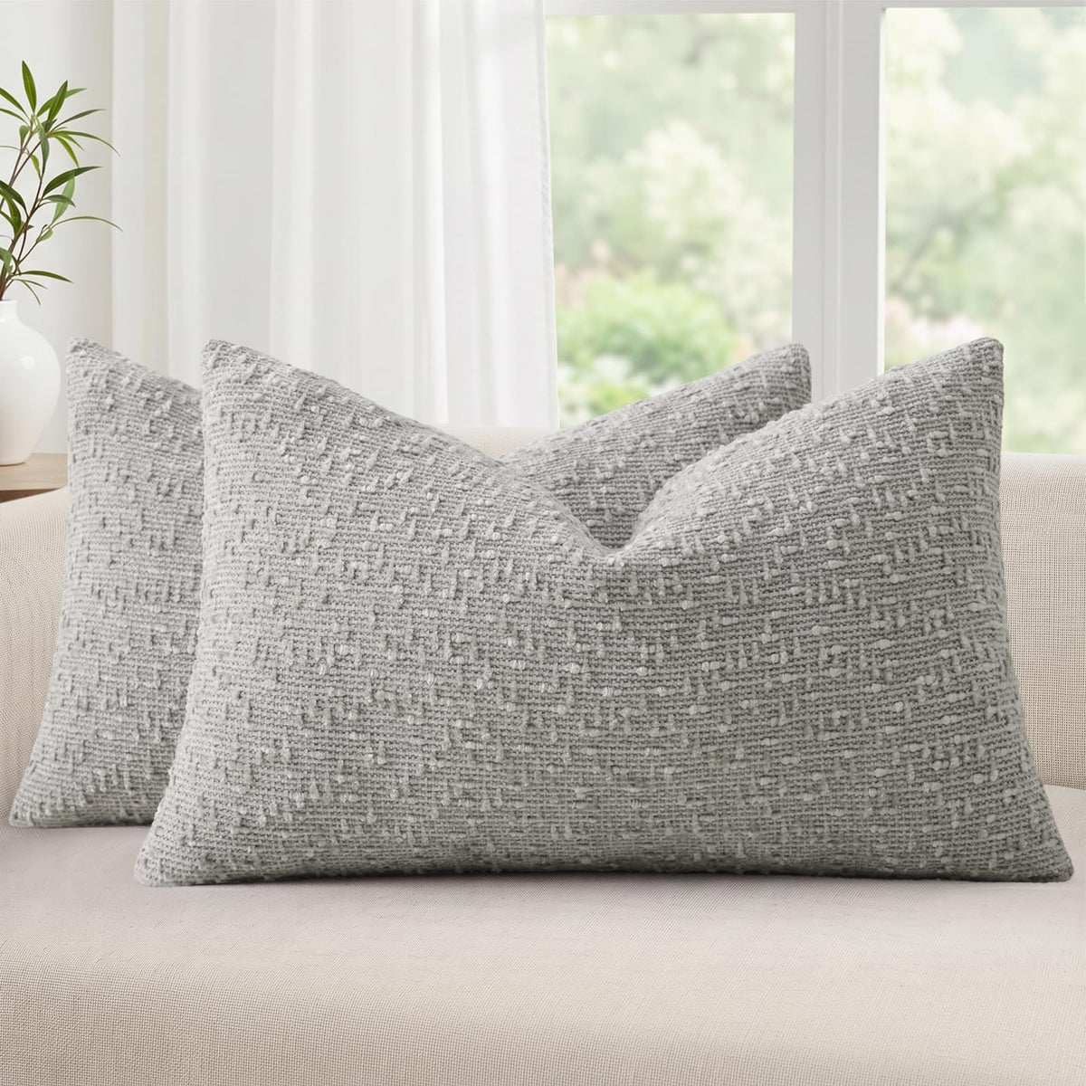 decorUhome Textured Cream White Chenille Throw Pillow Covers 20x20 Set of 2