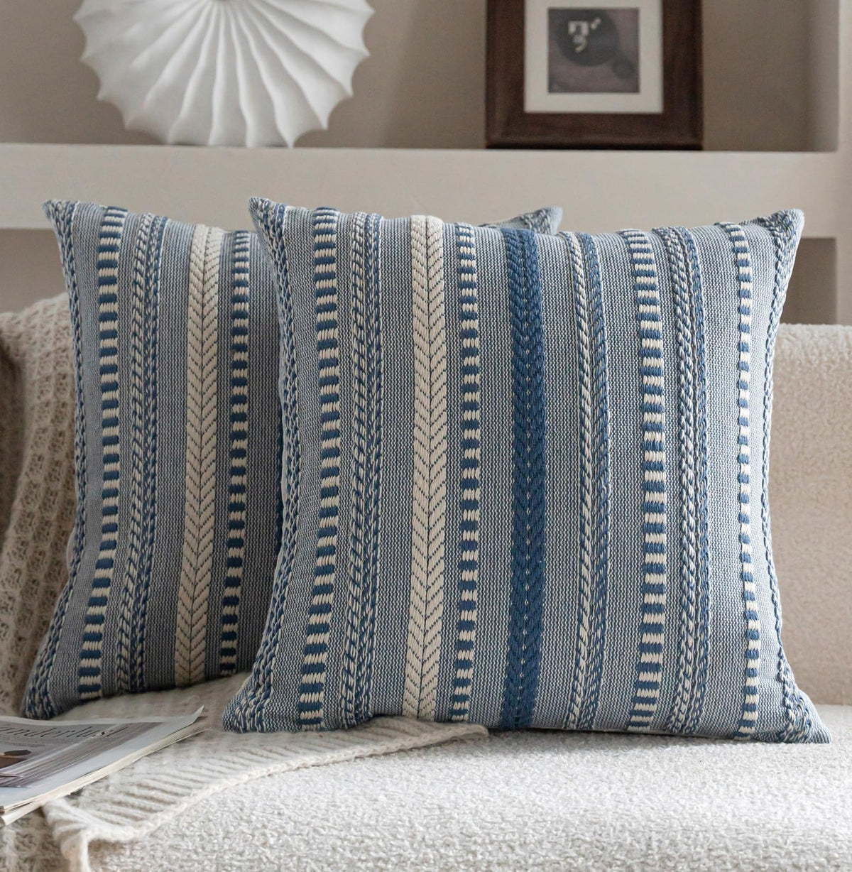 Cethom Boho Throw Pillow Covers 18x18 Inch Set of 2, Farmhouse Decorative Couch Pillow Cases, Black Accent Pillows of Bed, Sofa Bedroom Living Room Home Decor Cushion Cover