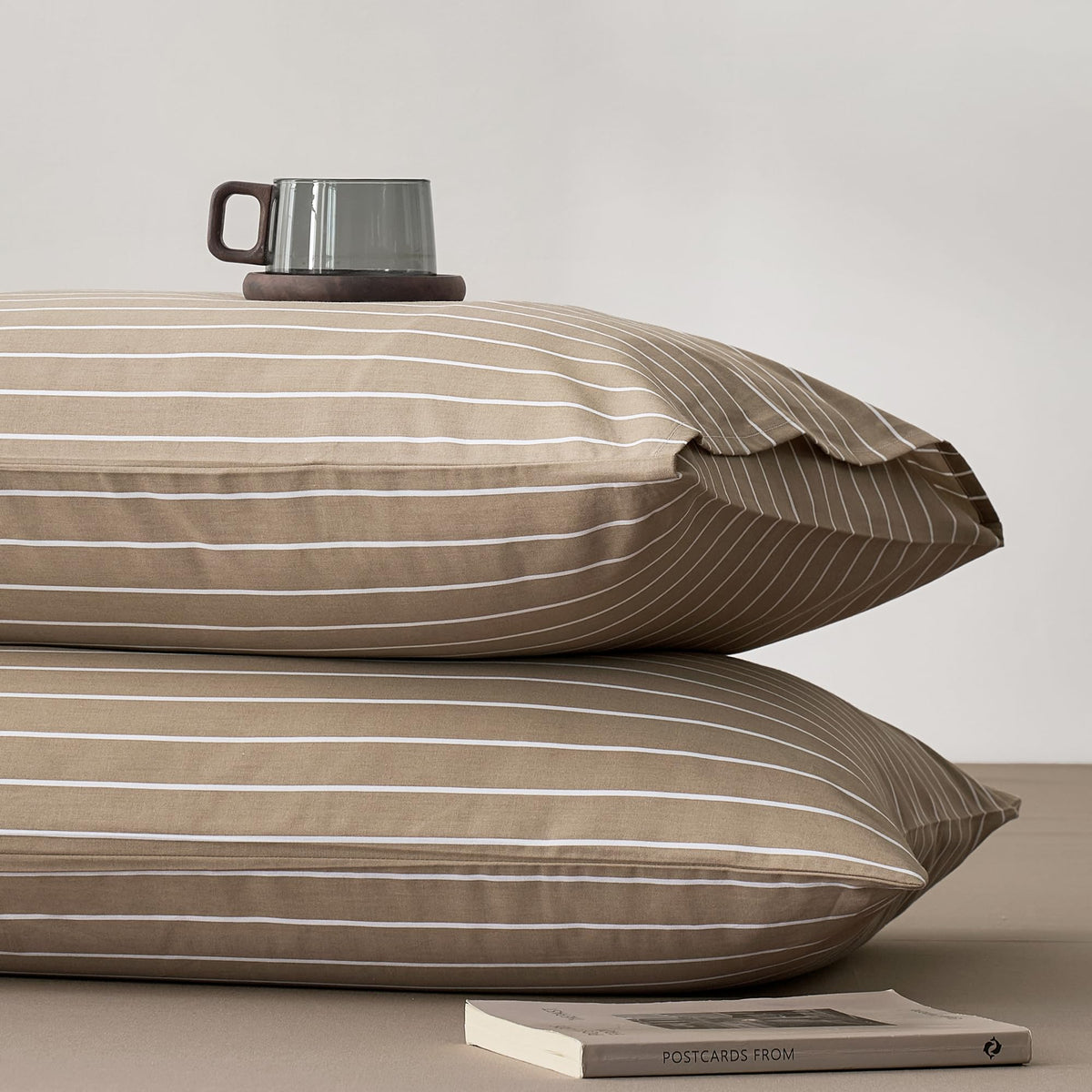 JELLYMONI Cotton Classic Striped Pillowcases Set of 2, Green, Queen