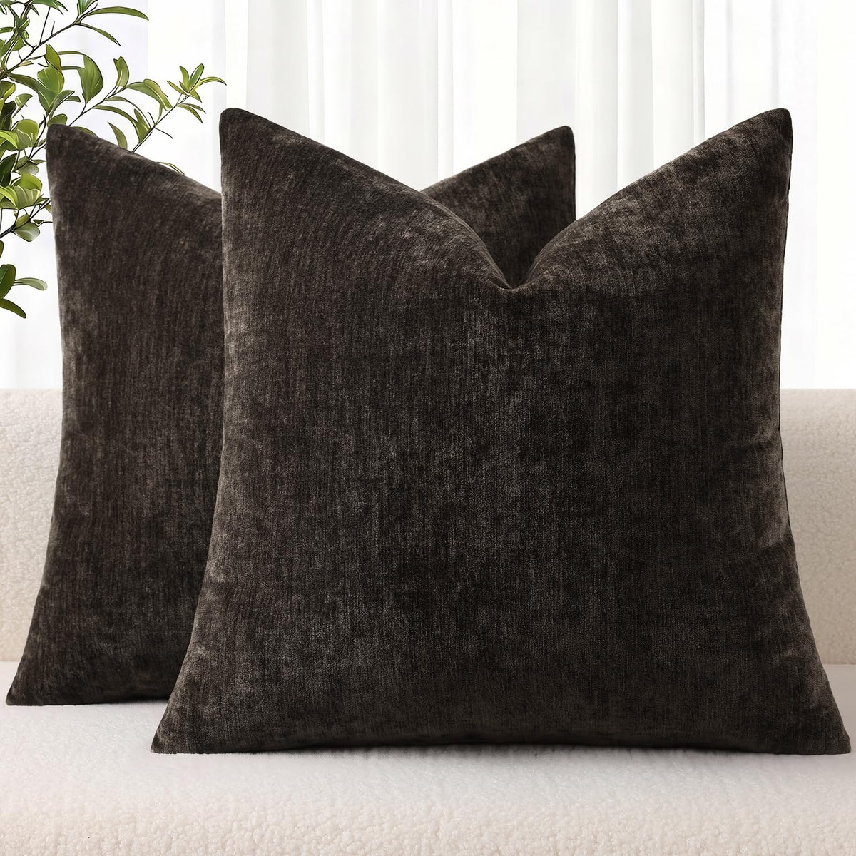decorUhome Soft Chenille Blush Pink Throw Pillow Covers 18X18 Set of 2