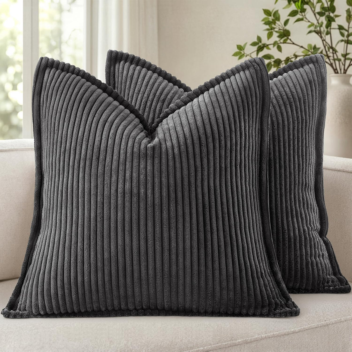 MIULEE Couch Pillow Covers 18x18 Olive Green Textured Corduroy