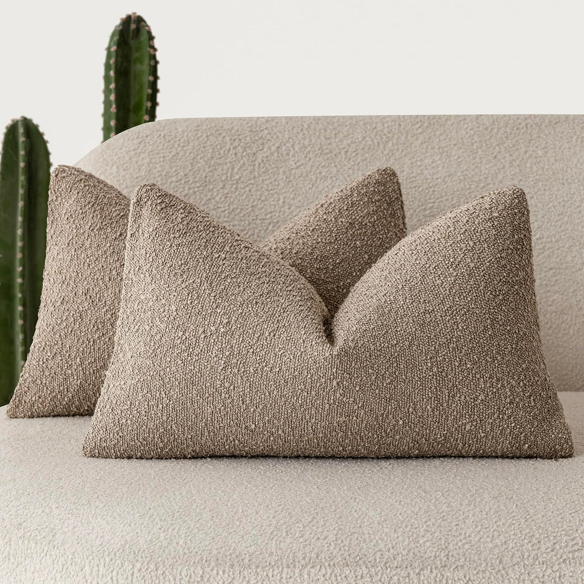 Foindtower Decorative Textured Boucle Throw Pillow Covers 18x18 Inch,Ivory