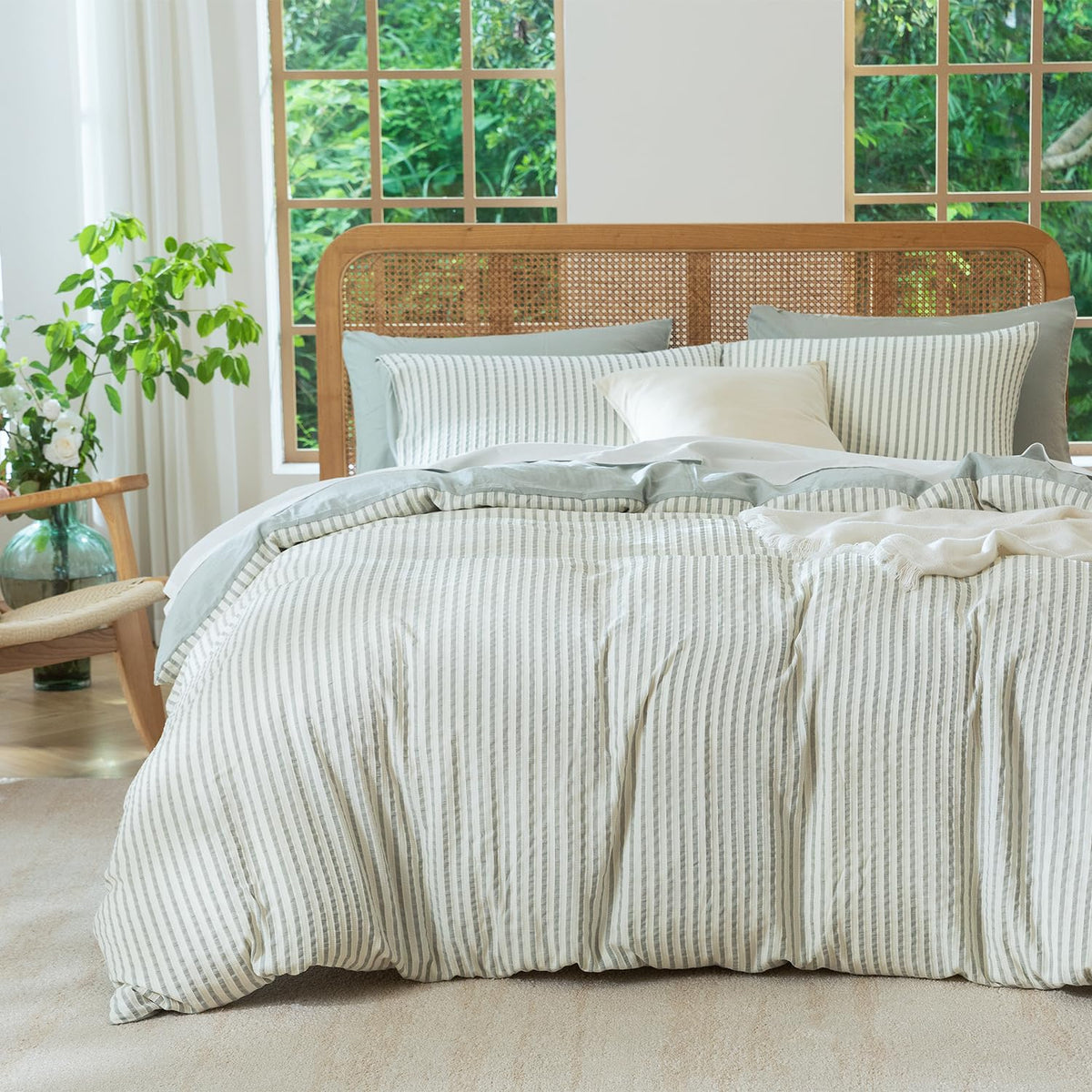 King Size Duvet Cover Set Floral Luxury Soft Brushed Microfiber Crinkle Gauze Fabric 3 Pieces Bedding Set Flower Pattern Duvet Cover King with Zipper Closure Breathable Comfy