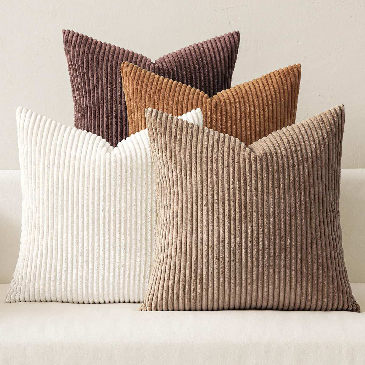 MIULEE Fall Corduroy Decorative Throw Pillow Covers Rust-Olive Green 18x18