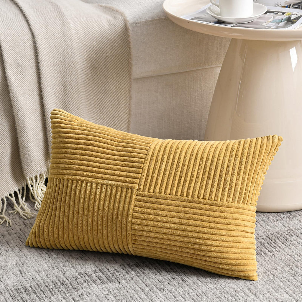 Fancy Homi Blush Pink Lumbar Decorative Throw Pillow Covers 12x20 Inch for Living Room Couch Bed, Rustic Farmhouse Boho Home Decor, Soft Striped Corduroy Rectangle Accent Cushion Case 30x50 cm