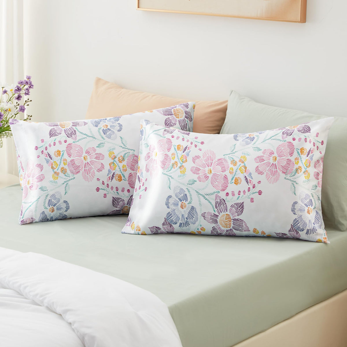 EXQ Home Satin Pillowcase for Hair and Skin Queen - Printed Black Sun