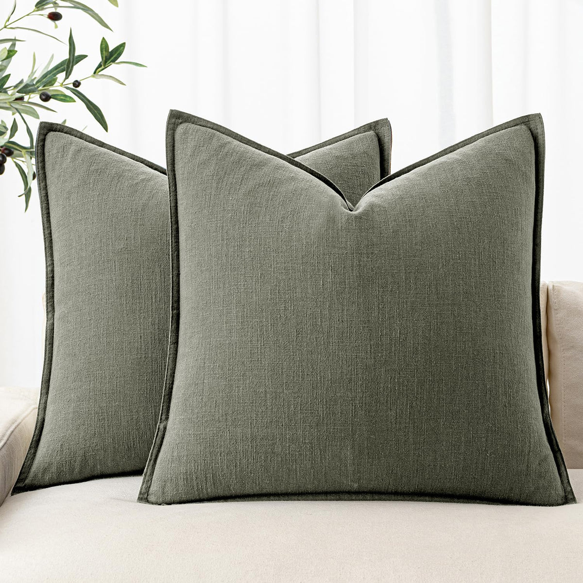 MIULEE Decorative Linen Pillow Covers 20x20 Inch Natural Beige