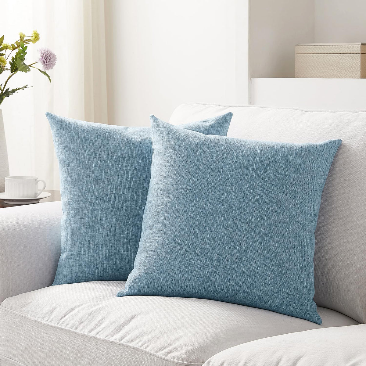 Meekio Linen Blend Throw Pillow Covers 18x18 Set of 2, Ivory