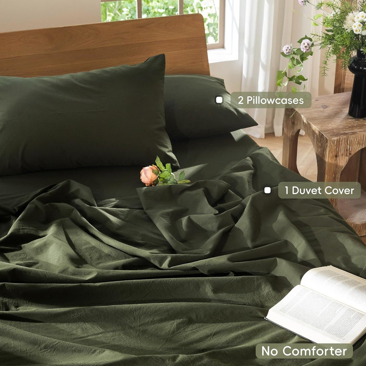 MooMee Duvet Cover Set 100% Washed Cotton Linen Like King