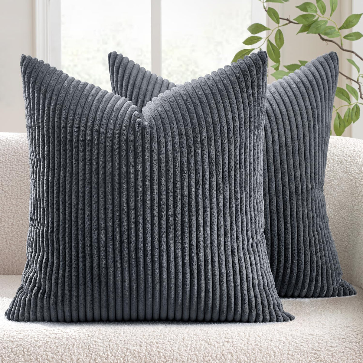 MIULEE Decorative Corduroy Throw Pillow Covers Set of 2 18x18 Dusty Blue