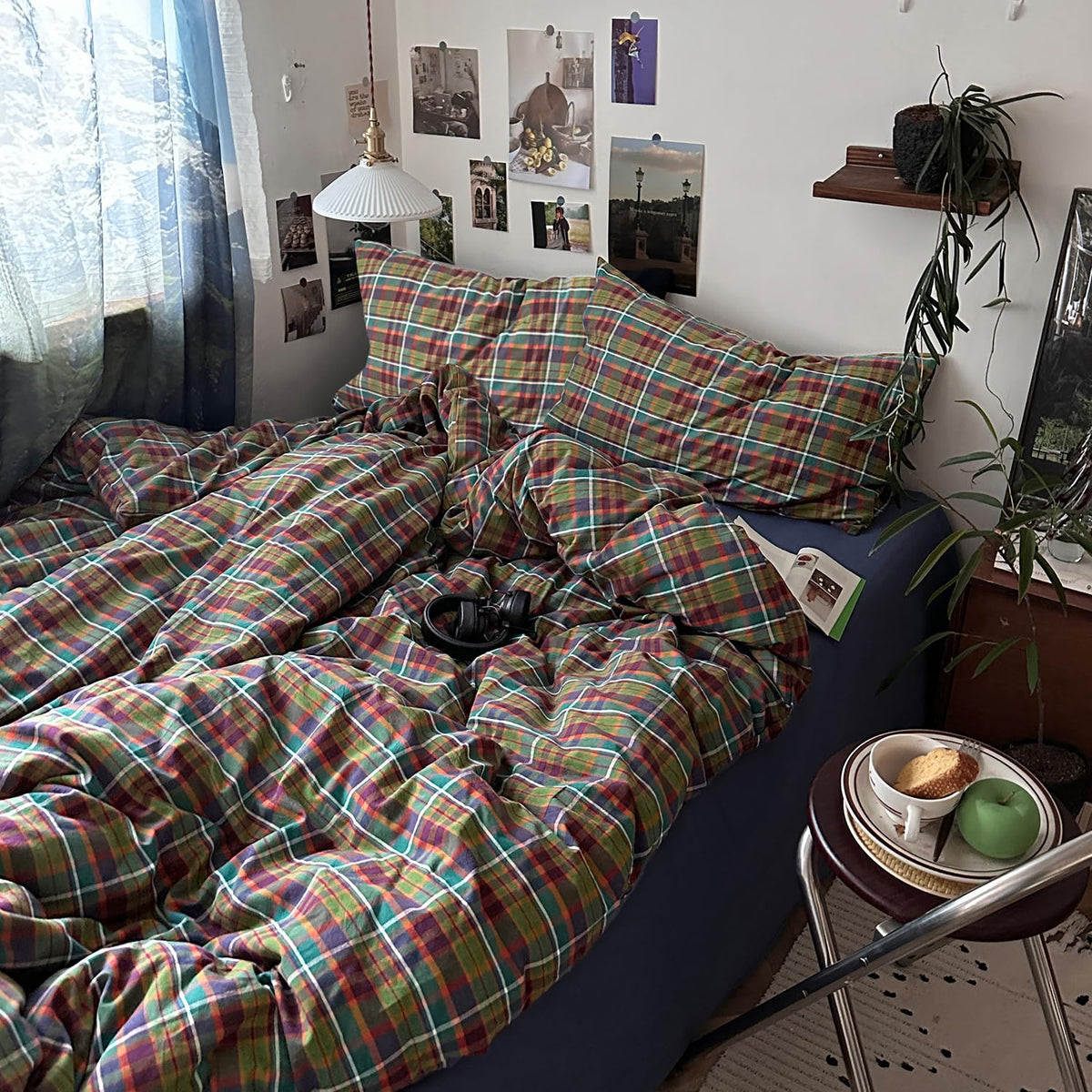 mixinni Retro Striped Duvet Cover Set King - 100% Natural Cotton 3-Piece Vintage Red Stripes Pattern Printed Bedding Set, Soft Breathable Comforter Cover with Zipper Closure & Corner Ties, King Size