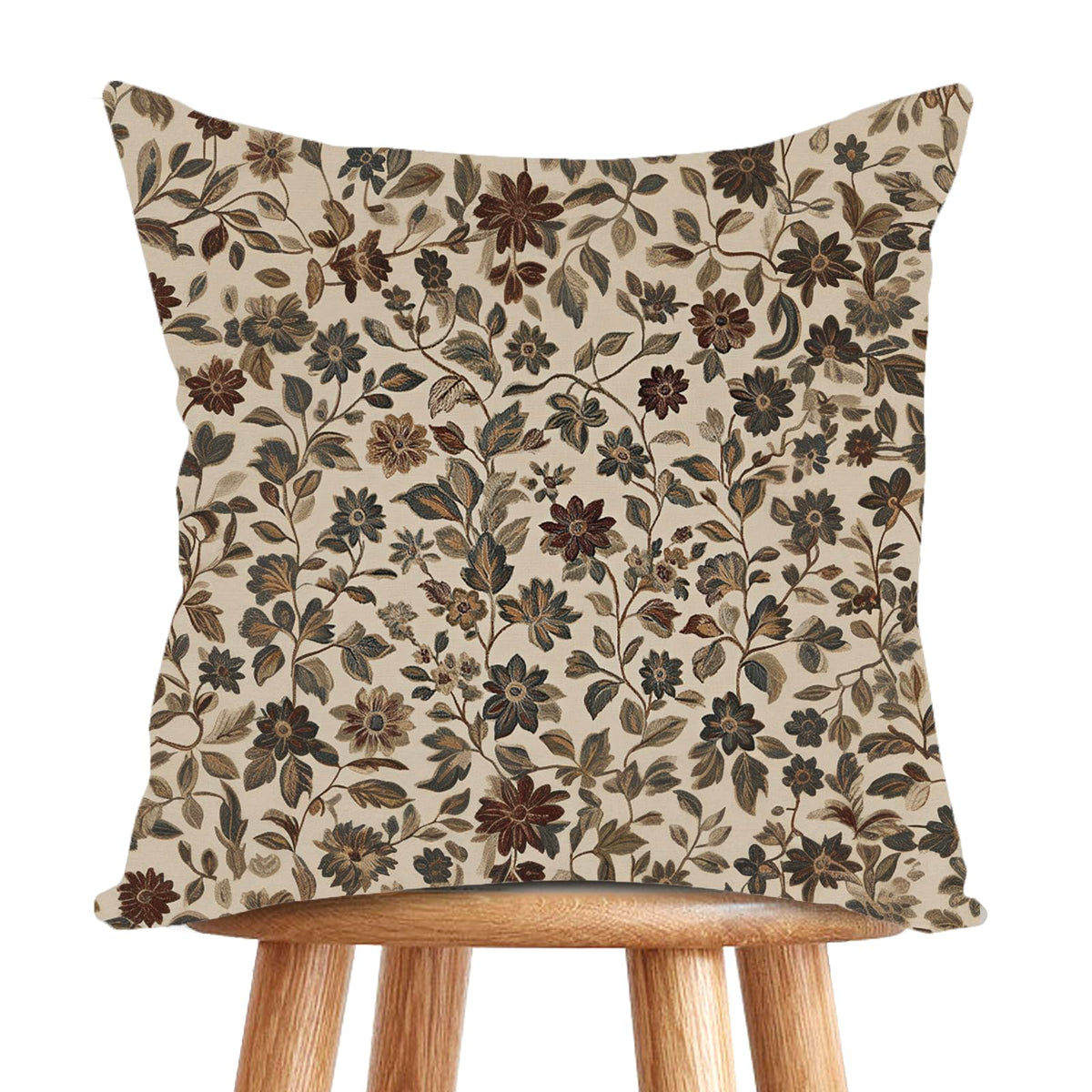 YOU FOUND ME William Morris Abstract Vintage Floral Velvet Design Throw Pillow Covers Home Decor, Retro Art Decor Pillowcase Cushion Cover for Bed Sofa Living Room, Square 18x18inch (Beige-Floral)