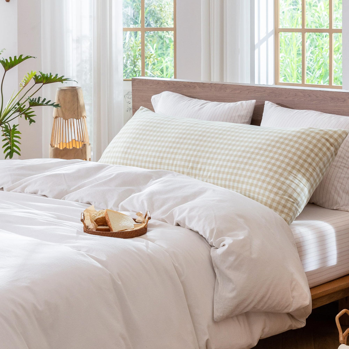 MOOMEE Pillowcase Set of 2 100% Washed Cotton Linen-Like Standard