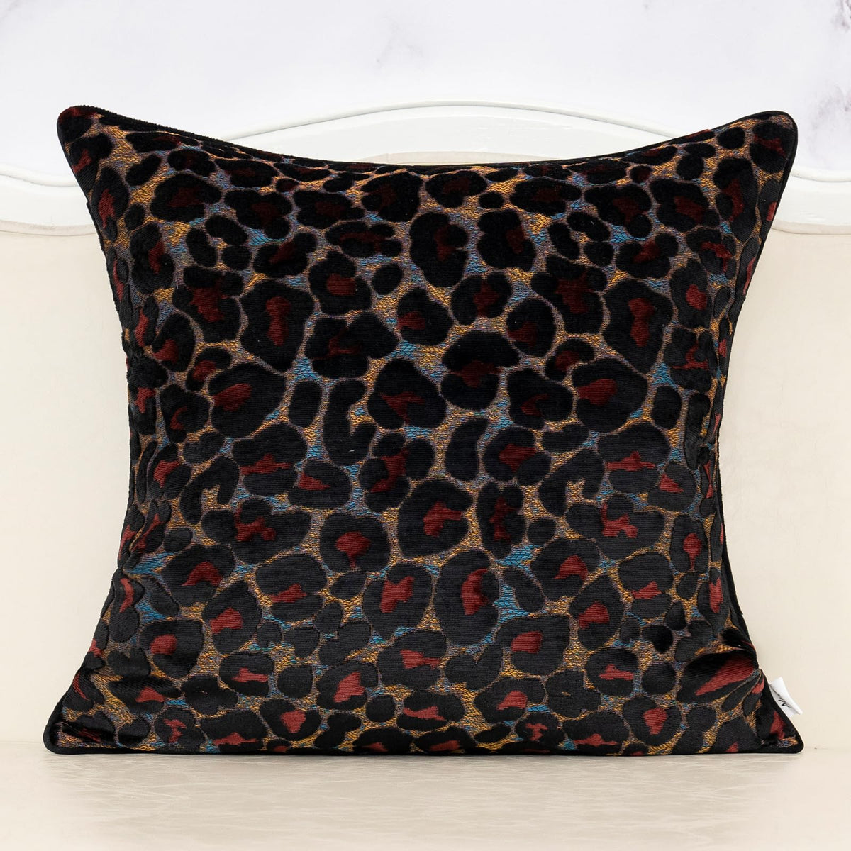 Alerfa Green Brown Floral Throw Pillow Cover 20 x 20 Inch Cut Velvet Sqaure Luxury Decorative Pillow Cover for Couch Living Room Bedroom