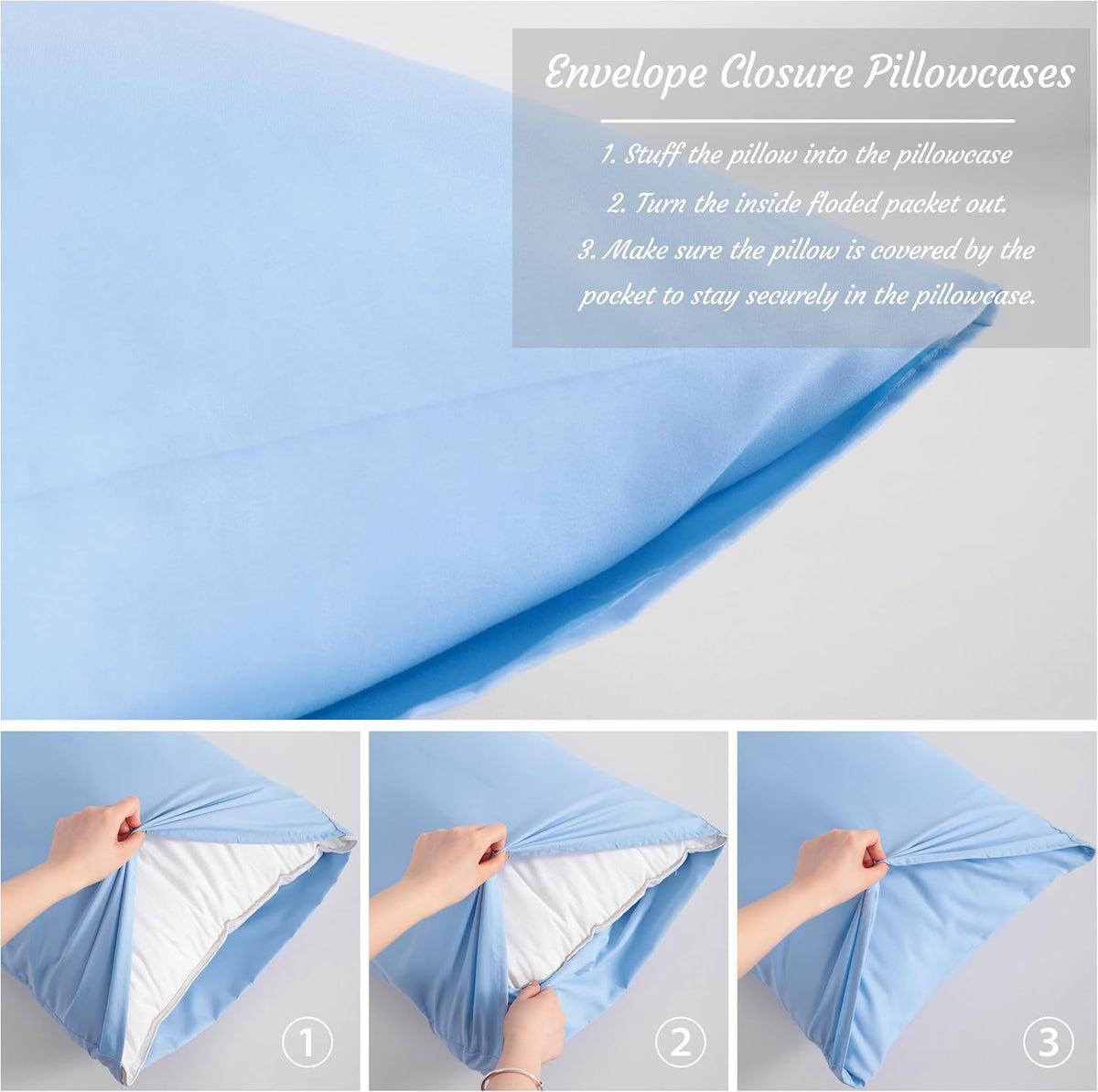 NTBAY Standard Microfiber Pillowcases, Set of 2, Sky Blue