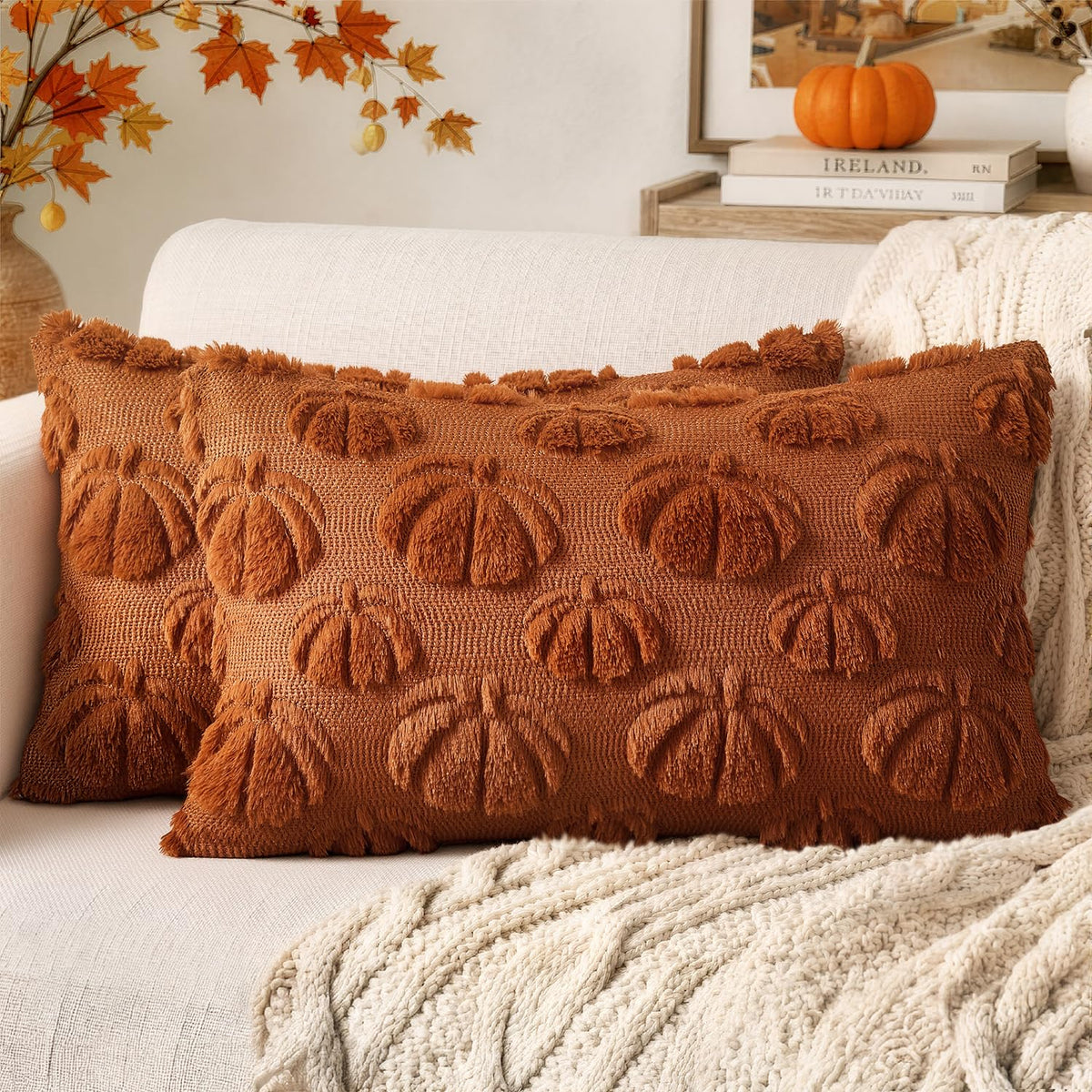 MIULEE Fall Decor Pillow Covers 18x18 Set of 2 Pumpkin Beige