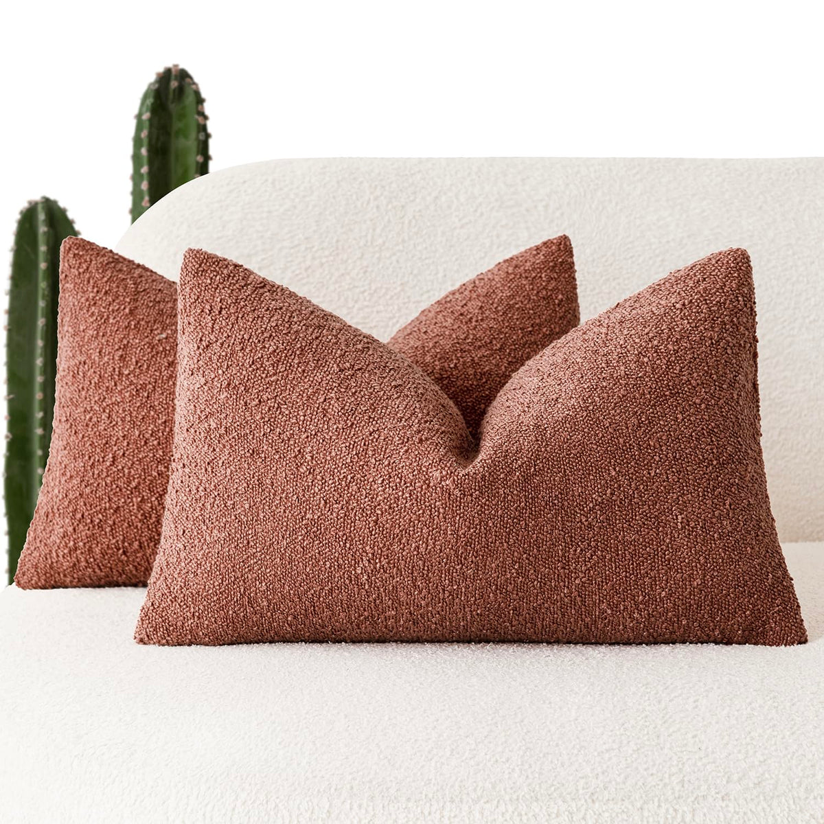 Foindtower Decorative Textured Boucle Throw Pillow Covers 18x18 Inch,Ivory