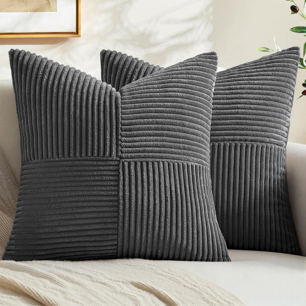 MIULEE Black Decorative Throw Pillow Covers for Couch 18x18 Inch