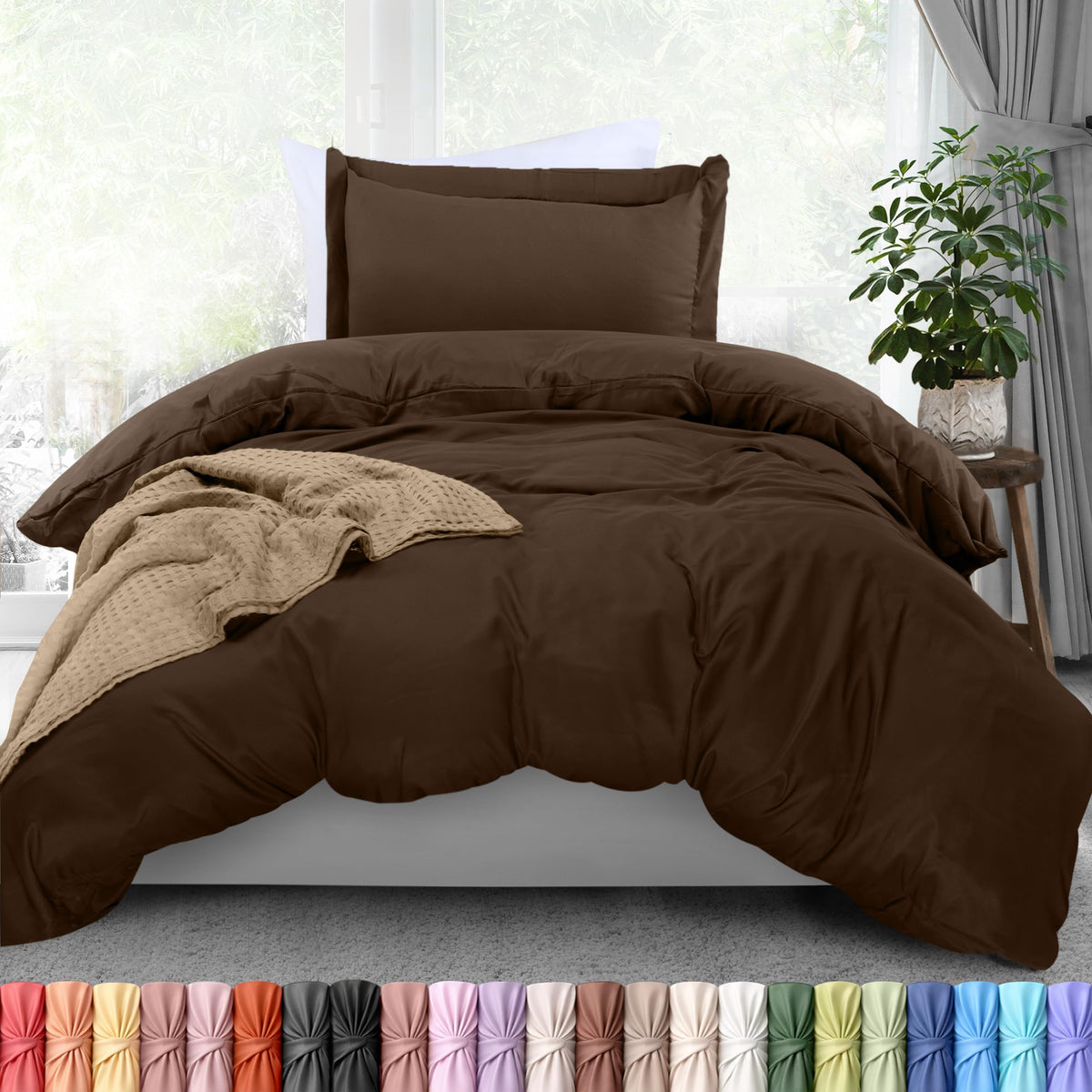 Duvet Cover Queen, 3 Piece Cotton Like Polyester with Zipper Closure, Black