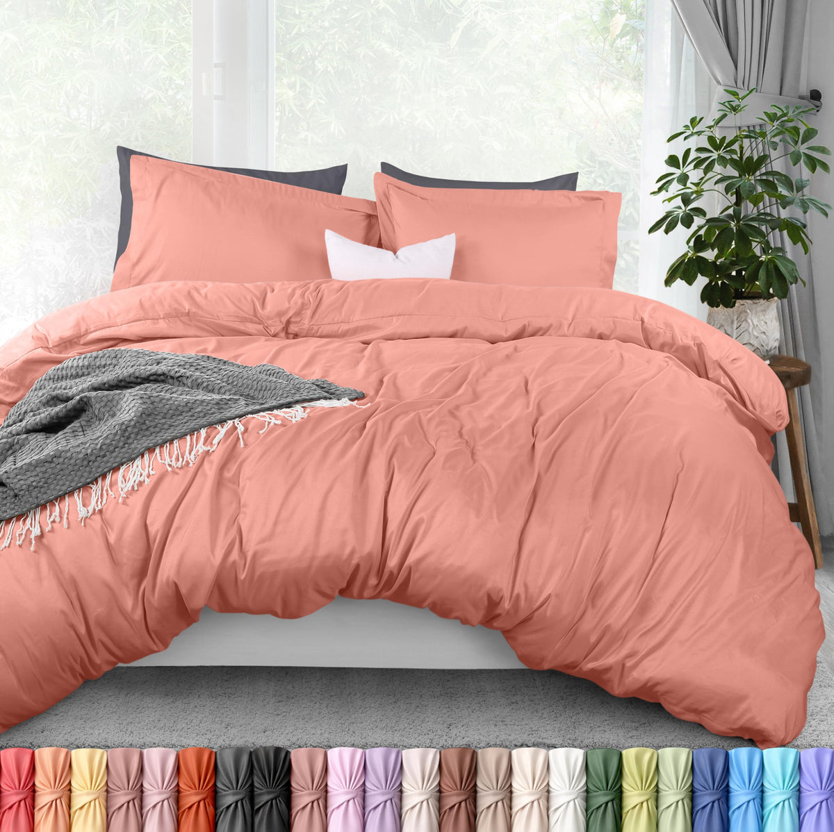 Duvet Cover Queen, 3 Piece Cotton Like Polyester with Zipper Closure, Black